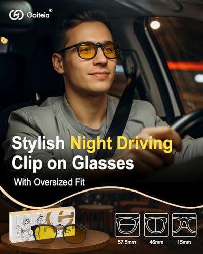 Image of Goiteia Oversized Night Driving Glasses Clip on For Driving-Polarized Anti Glare From Headlights,Framed To Conceal Glasses