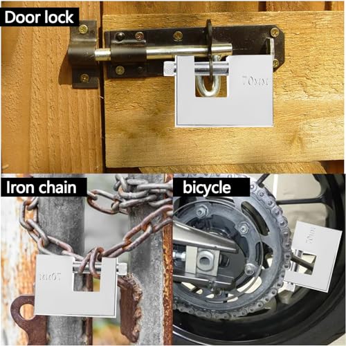 ASelected Wetterfestes Vorhängeschloss, Schweres Outdoor-Vorhängeschloss mit 3 Schlüsseln, 70 MM dicke Schäkel, Klopfschutz, Garage, Container, Tor und Lager, Edelstahlkorpus