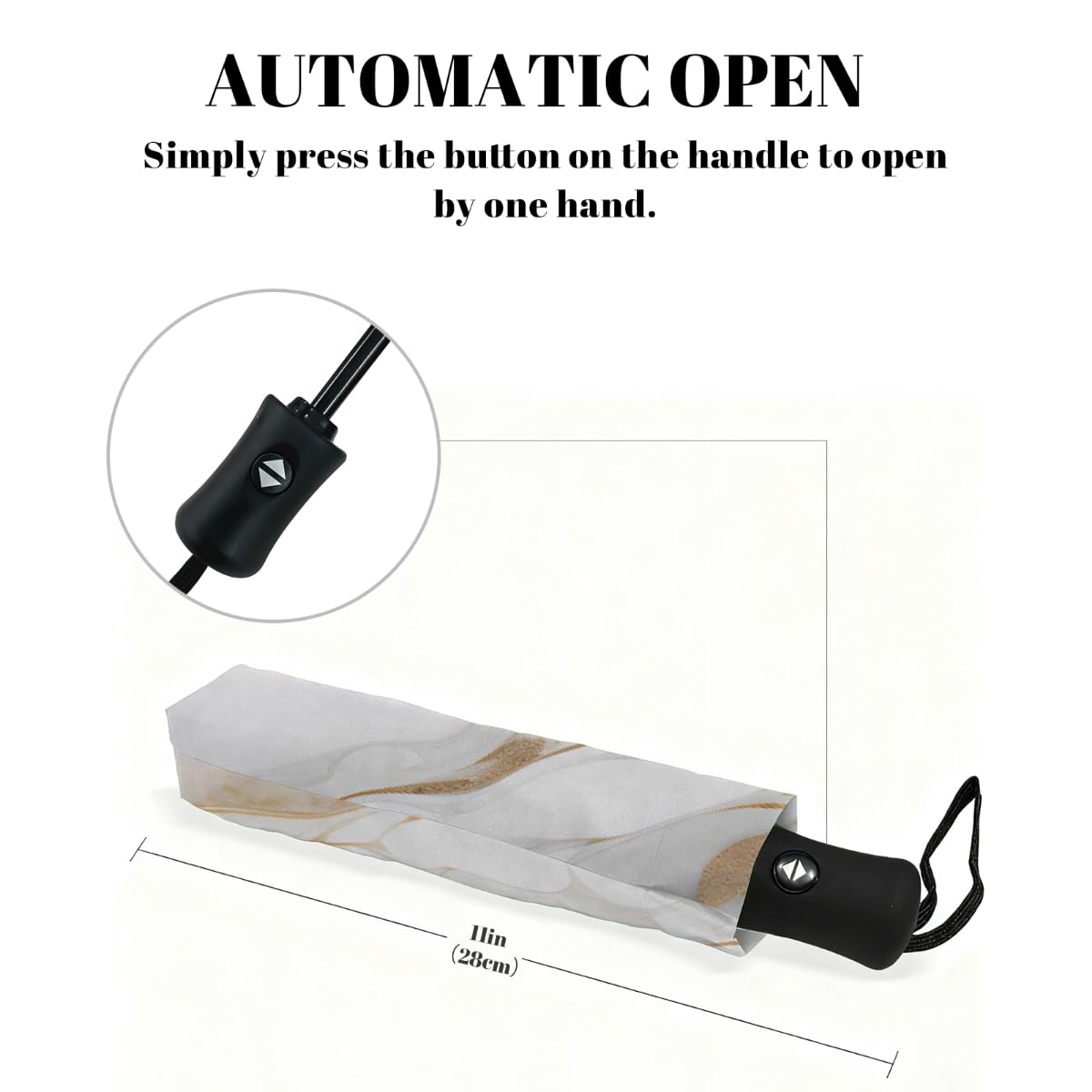 Ombrello pieghevole da viaggio con motivo marmo oro bianco ombrello compatto antivento impermeabile con protezione UV rivestimento nero leggero 8 coste portatile per pioggia sole