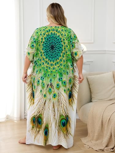 Image of KECVOT Kaftan Dresses for Women V-Neck Print Swimsuit Cover Up Plus Size Beach Caftan Lounge Dress