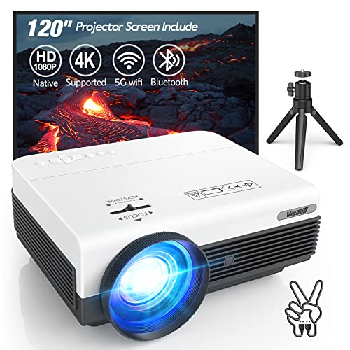 Visoud 5G Wifi Bluetooth Projector, 360 Ansi Lumen With 120'' Screen&Tripod Full Hd Native 1080P Outdoor Movie Projector, Support 4K, Keystone&Zoom, Home Theater Projector Compatible W/Tv Stick, Phone #TOP3