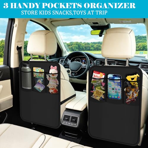 Image of Kick Mats Back Seat Protector for Kids - 2 Pack Car Seat Back Cover with 3 Mesh Pockets Car Organizer Backseat Kick Protector for Child