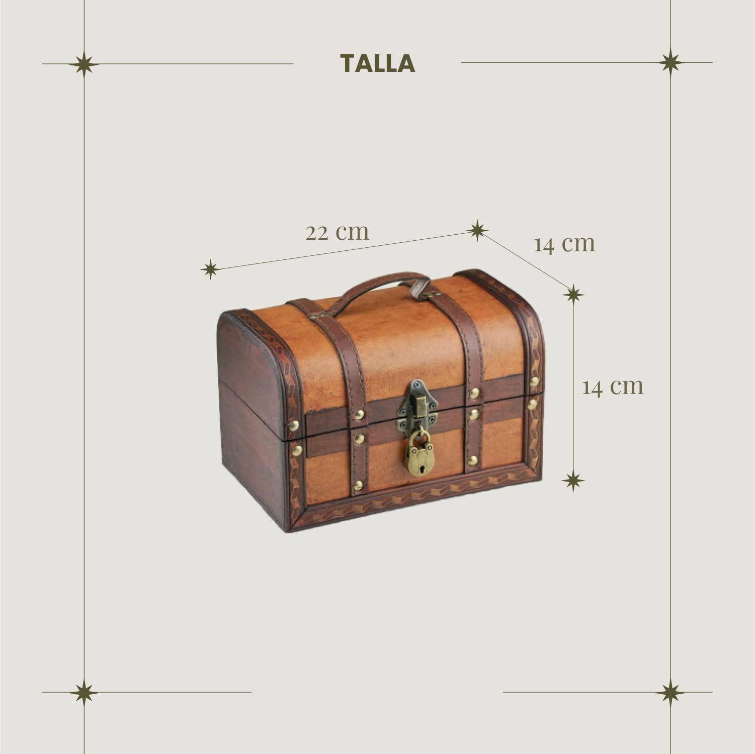 Brynnberg William Treasure Chest 22 x 14 x 14 cm - Large Treasure Chest with Handle, Light Brown with Lid, Lock and Key, Pirate Crate Lockable, Storage Box
