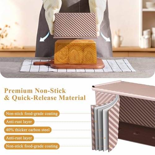 Image of LIANYU 3 Pack Pullman Loaf Pan with Lid, 1 LB Nonstick Bread Loaf Pans Set | Heavy Duty, Rectangle Bakeware with Cover, Homemade Sourdough Bread Sandwich, Rose Gold