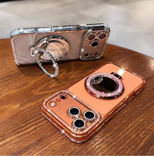 Coque transparente iPhone 17 Pro Max orange paillettes MagSafe avec support antichoc
