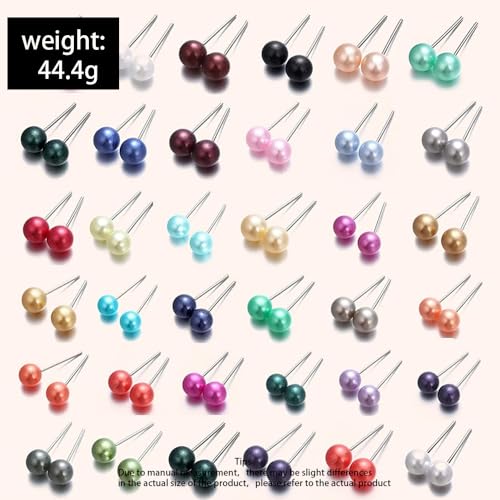 12/36 Pairs Hypoallergenic Round Imitation Pearl Earrings Classic Colorful Faux Round Ball Ear Studs Mixed Sizes Stud Earrings Set for Women Jewelry Birthday Gifts-36pairs colorful3