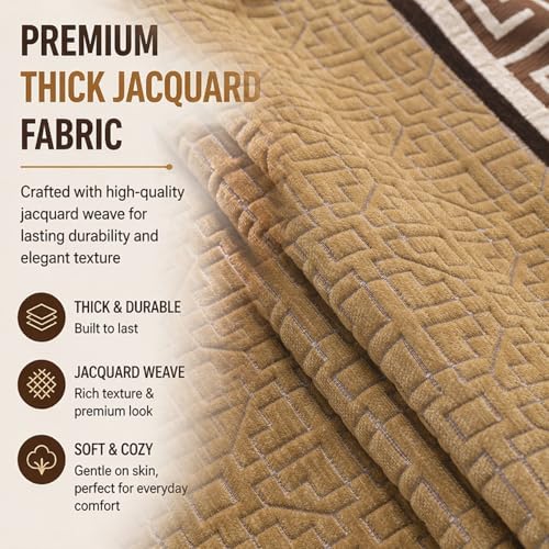 Image of HOKIPO 'Imperial Tassel Series' Premium Chenille Jacquard Sofa Cover Set for 2 Seater for Seat, Back & Arms with Tassels, Caramel Brown (IN-1010 + IN-1012-I2*2)