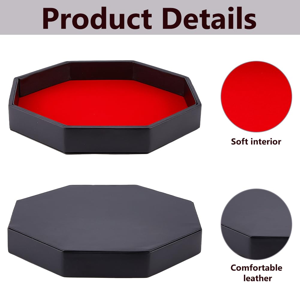 DICOSMETIC 1Pc Dice Tray Wood Imitation PU Leather Dice Rolling Holder Octagon Storage Tray Black Red Dice Mat for RPG DND Table Games Holiday Party Accessories - Image 4