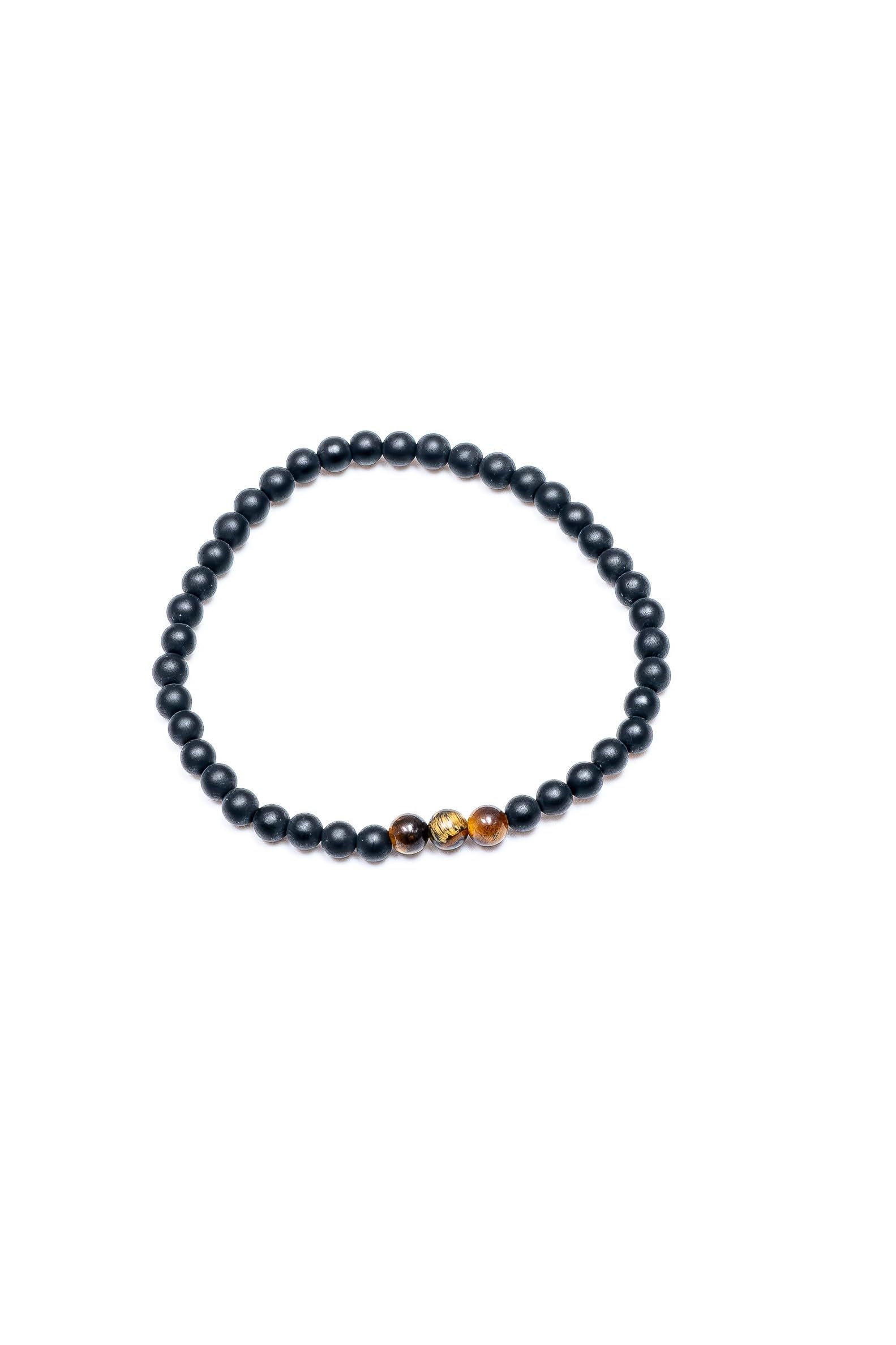 Simpli Basic - Natural 3 Tiger Eye & Matte Onyx Bracelet, Handmade, Authentic Material, Adjustable Fit, Personal Power, Protection from Negative Energy
