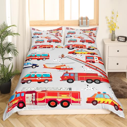 Housse de couette 220x240 pompiers résistante et douce pour lit ado garçon
