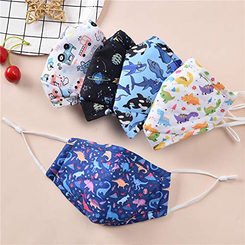 5Pack Kids Cotton Dustproof Reusable Washable Breathable【3 Layers】with Adjustable Metal Nose Bridge for Children（No Filter Pocket and filers)）
