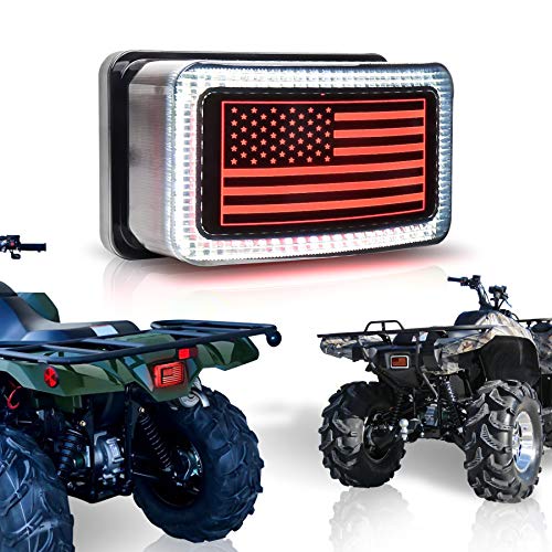 ATV Tail Light LED Smoke Lens with Reverse Brake Light, US Flag Design Tail Light for ATV UTV Yamaha Rhino Viking Grizzly Big Bear Kodiak Bruin Wolverin Bear Tracker