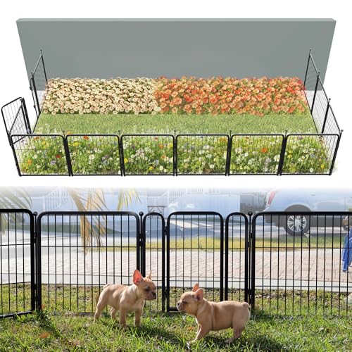 Image of FXW Garden Fence Outdoor for the Yard - 24in(H) x 22.8ft(L) Heavy Duty Metal Animal Barrier for Dog, No Dig Decorative Dog Fence, 12 Panels, Black