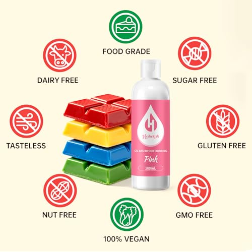 Image of Pink Oil Based Food Coloring for Chocolate - Herbeklab 100ml Professional Concentrated Oil Food Dye for Candy Melts, Chocolate, Cake Pops, Strawberries & Baking
