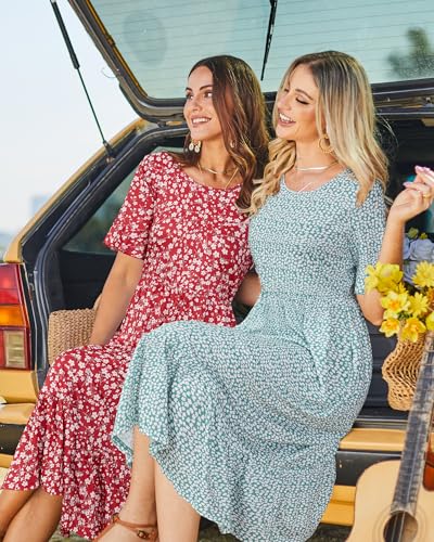 Image of STYLEWORD Womens Summer Casual Short Sleeve Flowy Midi Beach Dress