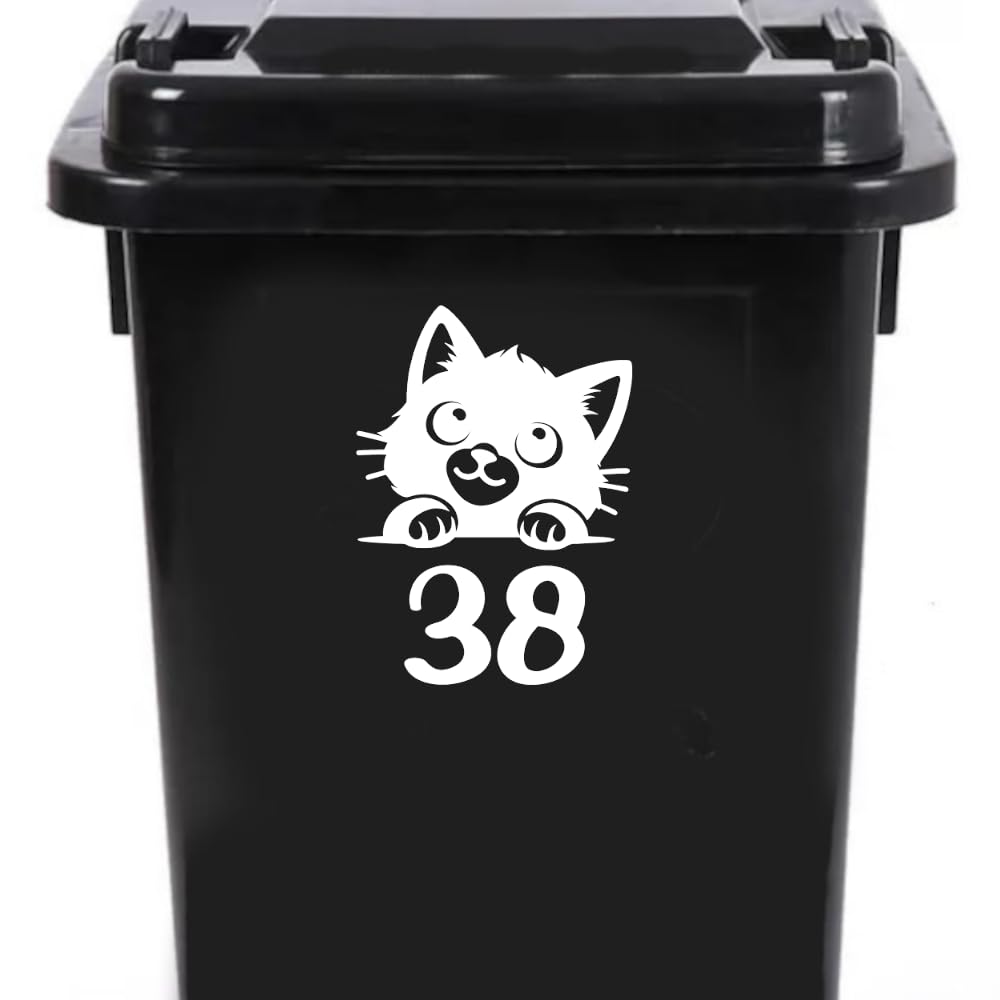 3 Pack Cute Cat Peering Number Waterproof Sticker - Easy To Apply - Custom Wheelie Bin/Recycling Box/House Number/Door Signs (38) — image 1
