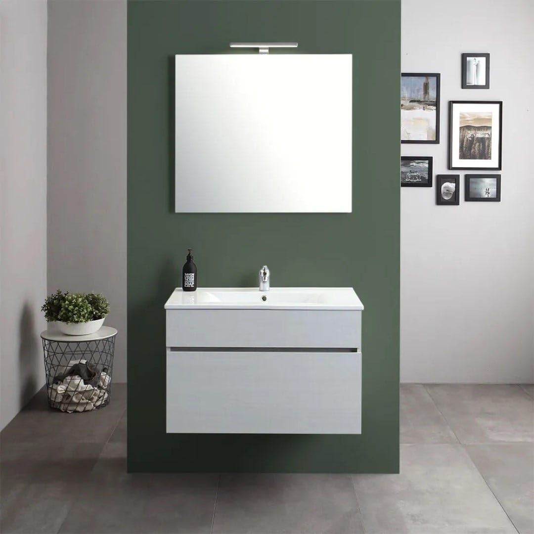 Kiamami Valentina - Mueble de baño suspendido de 80 cm con cajón, Lavabo de cerámica y Espejo de 80x60 Silvia