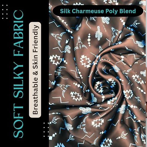 Wild Rag Silk Scarf 36'', Western Cowboy Bandana Square Silky Wild Rags,Black &Turquoise Aztec Cow Skull Tribal Scarves for Men & Women3