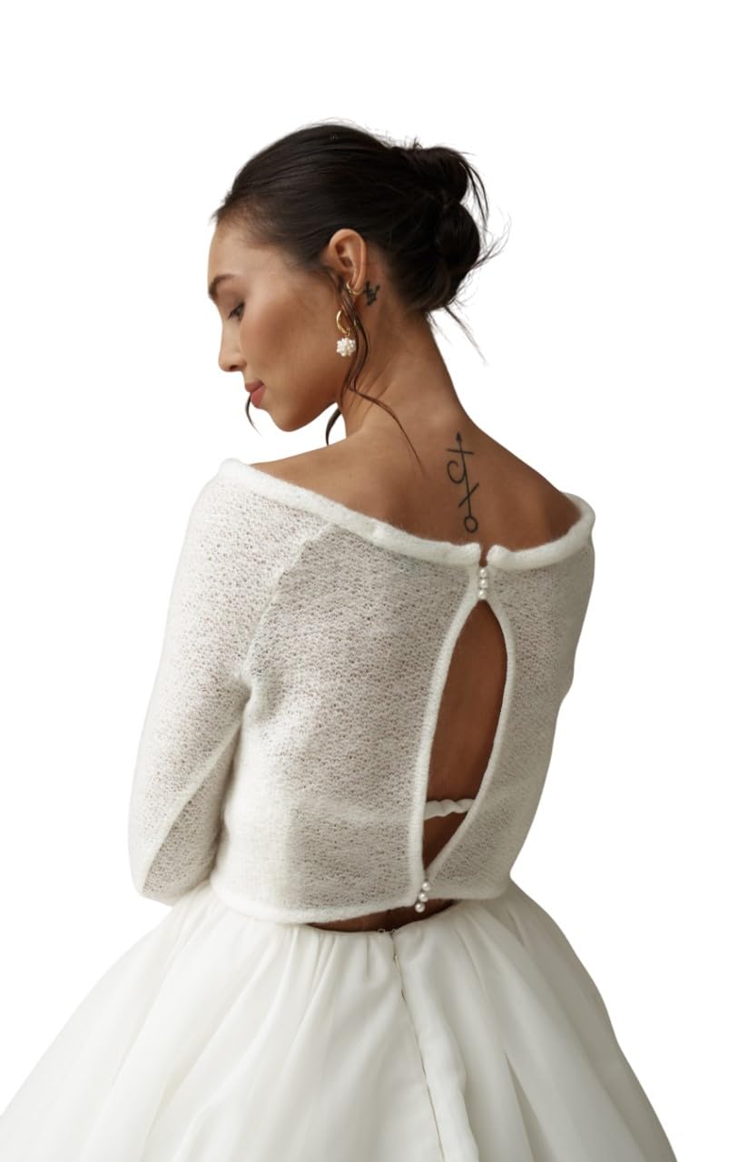 Wedding dress topper bridal bolero wedding pullover white mohair sweater bride top winter wedding cover up bridal cape