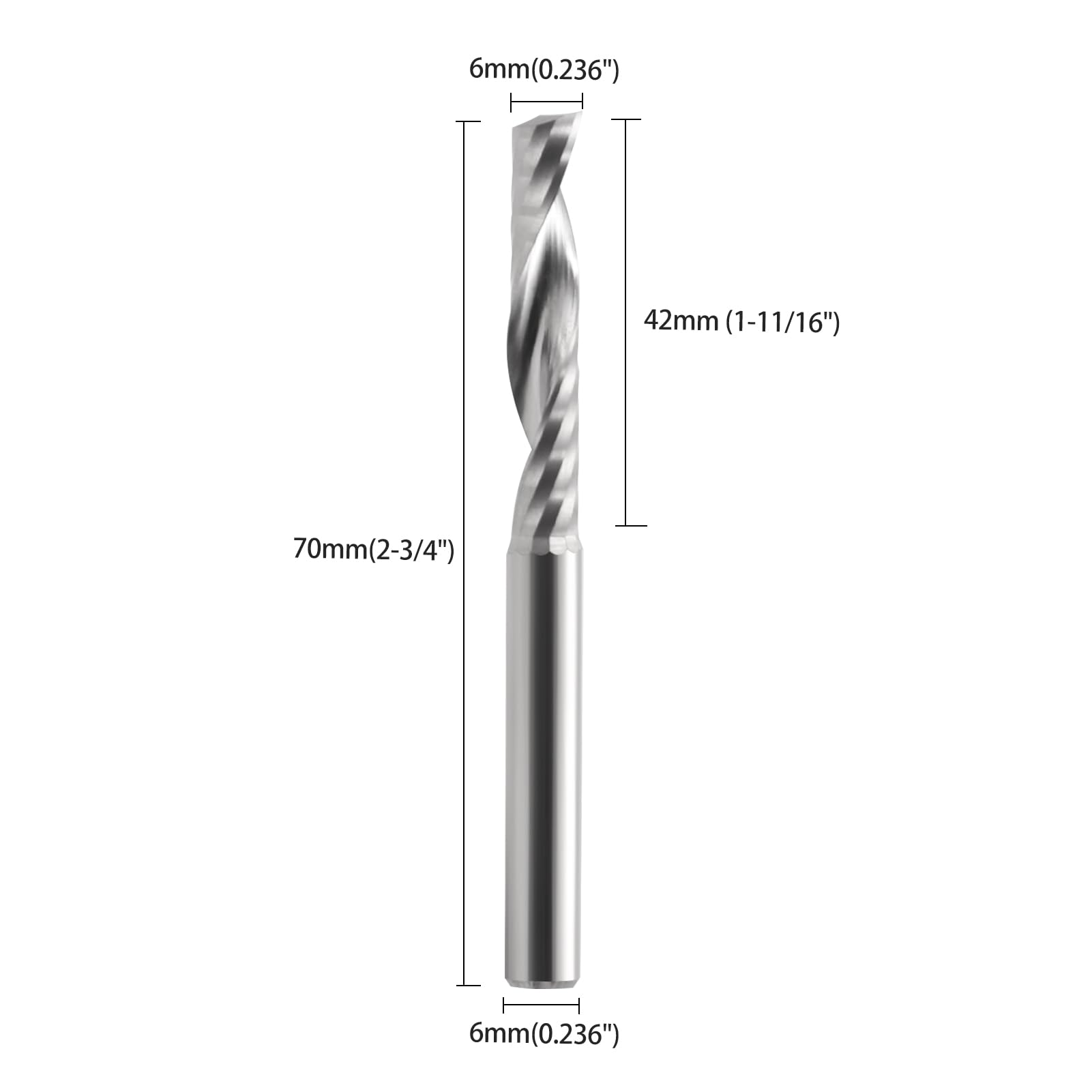 Fraise CNC, fraise à tige, fraises à bois, fraise CNC, fraises monotranchante VHM avec tige de 6 mm x longueur de coupe de 42 mm Fraises à tige CNC pour plaque de densité, plastique, PCB, PVC