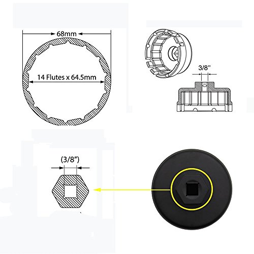 Danti Oil Filter Wrench for Toyota & Lexus 4 Cylinder Prius Matrix Rav4 Auris Corolla Highlander Avalon Camry Scion TC- 2016 Latest Black Aluminum Alloy, Fits 3/8" & 1/2" Drive (Upgrade Black)