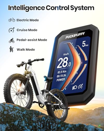 Image of PUCKIPUPPY Electric Bike for Adults 960W, 48V 20AH Battery Adult Electric Bicycles, 26 inch Fat Tire Full Suspension Step-Thru Ebike, 28MPH Mountain Ebike, 7 Speed, 80Miles Range-Pearl White