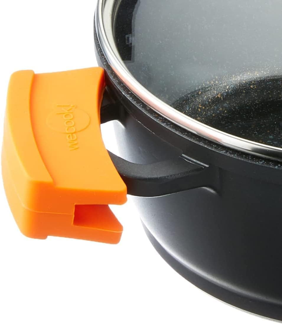 WECOOK Cazuela Baja Ecochef Titanio, 28 cm, 5 L, Negro, Inducción | Antiadherente QUANTANIUM 5 capas sin PFOA, Aluminio fundido 5 mm, Apta horno 230°C, Tapa vidrio templado, Lavavajillas