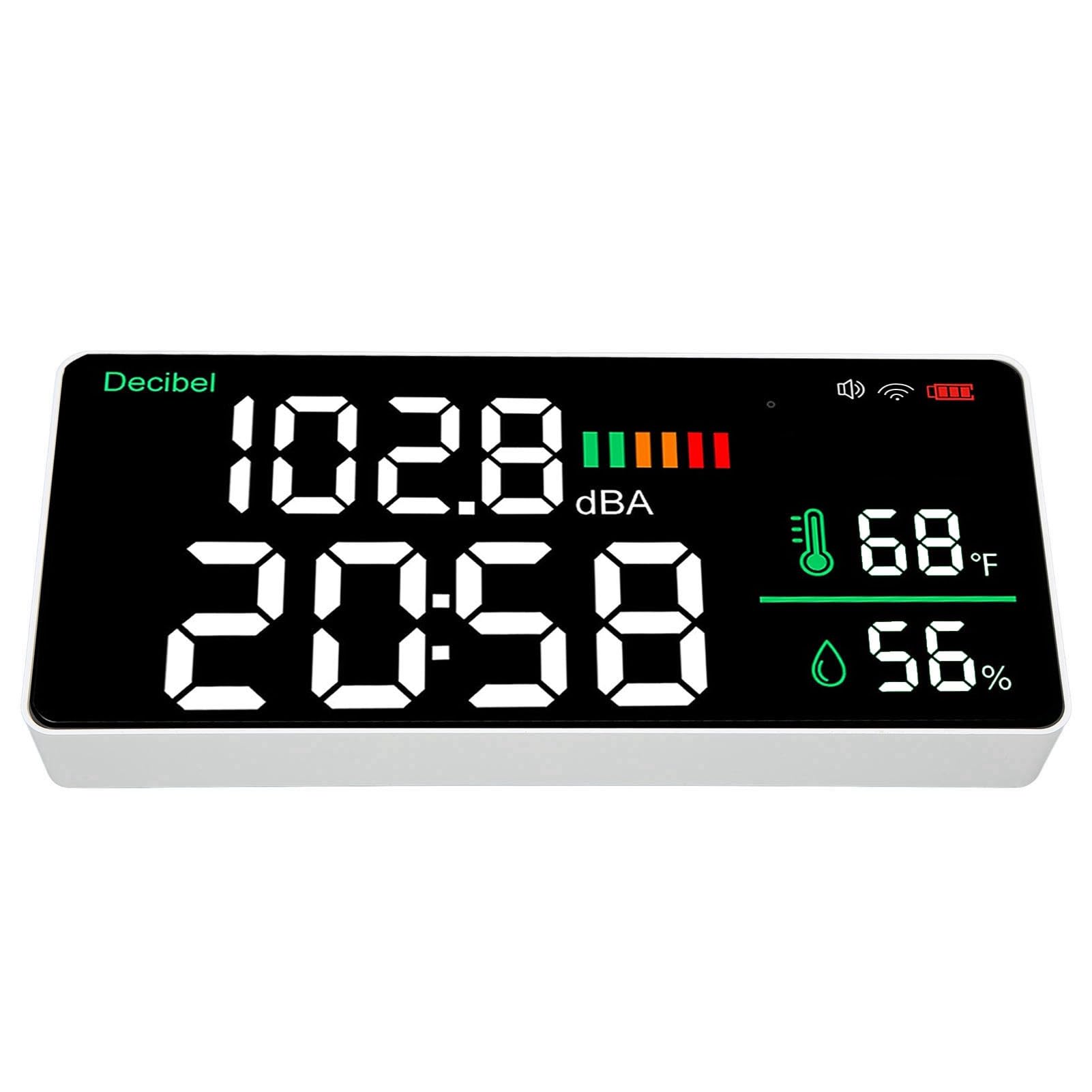 Alomejor Medidor de Decibelios LED Lector de Nivel de Sonido Montado en la Pared de Alta Precisión de 11 Pulgadas para Oficina en Casa Blanco