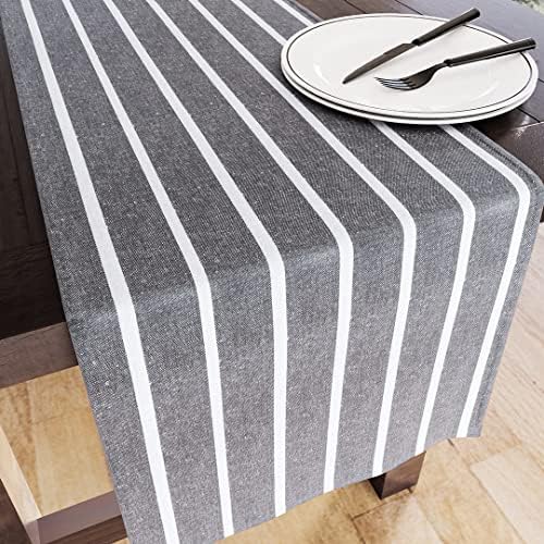 Encasa Homes Table Runner for 4 seater Dining - Franca Blue Stripes - 32x150 cm - Rustic Farmhouse Decor Eco-Friendly Cotton, Decorative Homespun Plaid Cloth for Party, Restaurant & Outdoors