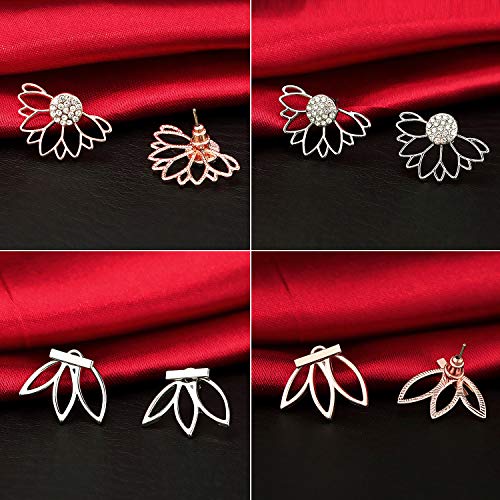 Suyi Fashion Hollow Lotus Flower Earrings Crystal Simple Chic Stud Earrings Set4