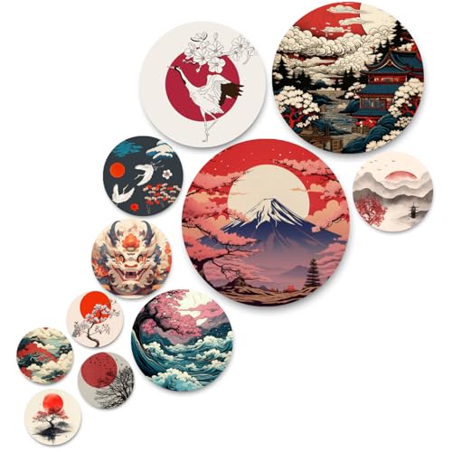 Image of RADIQORE Set of 11 Designer MDF Wooden Wall Hanging for Home Decoration | Office | Gift | Wall Decor Hanging Items | Wall Art | Living Room | Bedroom (japanese)
