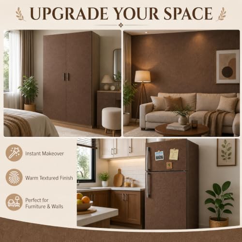 Image of TOTAL HOME Brown Textured Wallpaper for Wall & Furniture | Self Adhesive, Waterproof, Oil Proof PVC Peel and Stick Contact Paper for Almirah, Cupboard, Wardrobe, Bedroom, Living Room (60cm x 3m)