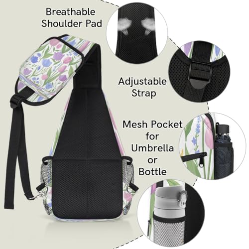 Bolso cruzado unisex flores tulipán para senderismo y viaje miniatura 4