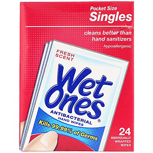 Wet Ones Singles Antibacterial Cleansing Wipes - 1 Box of 24 Singles