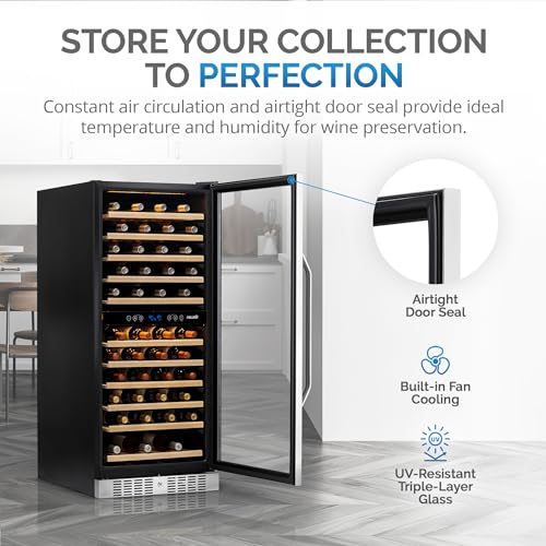 Newair 24" Wine Cooler Refrigerator, Large 116 Bottle Built-in or Freestanding Dual Zone Wine Cellar in Stainless Steel with Precision Thermostat, Full Extension Beechwood Shelves - Image 5