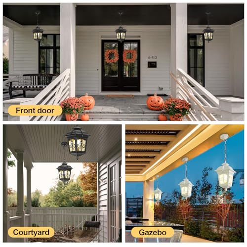 Outdoor Pendant Lights for Porch Entryway Yard Front Door Patio, Waterproof Outside Hanging Lights Fixture Adjustable Chain Black Exterior Lantern Pendant Lamp Outdoor Chandelier, 2 Pack