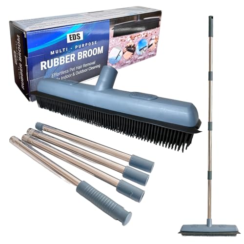 EDS Rubber Bristle Broom for Pet Hair 120cm Adjustable Handle Floor Brush for Carpet Rugs Hard Floors & Tiles Soft Indoor Sweeping Brush for Kitchen Bathroom & Living Room Cleaning (PACK OF 1)