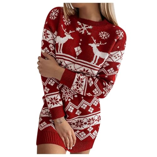 Weihnachtskleid Damen Kleid Strickkleid Große Weihnachtsfeier Weihnachtskleidung Weihnachtsoutfit Elegant Sexy Damen Christmas Dress Lustig Größen...