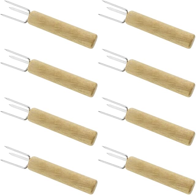 UBERMing Corn Holders 8Pcs Corn on the Cob Skewers 304 Stainless Steel Wooden Handle Corn Fork for BBQ Home Cooking Picnics Parties