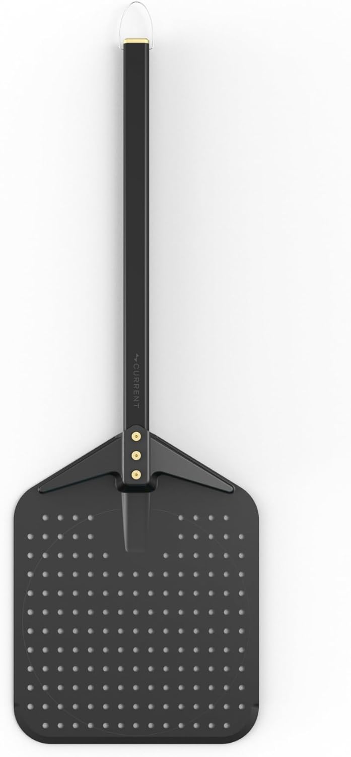 Current Perforated Pizza Peel, Lightweight Aluminum Pizza Paddle Turner with Heat-Resistant Handle, Ultra-Thin Edge for Easy Transfers, Minimizes Sticking, Ideal for Outdoor Pizza Ovens