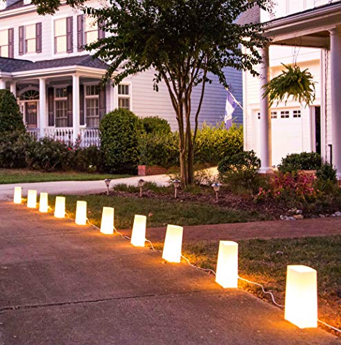 Elf Logic - Set Of 10 Electric Luminary Bags (Incandescent Lights) - Plug In And Weatherproof Vellum Luminary Pathway Lighting - Reusable Luminary Bags - Perfect Outdoor Luminary Lights #TOP3