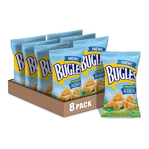 Bugles Crispy Corn Snacks, Hidden Valley Ranch Flavor, Snack Bag,