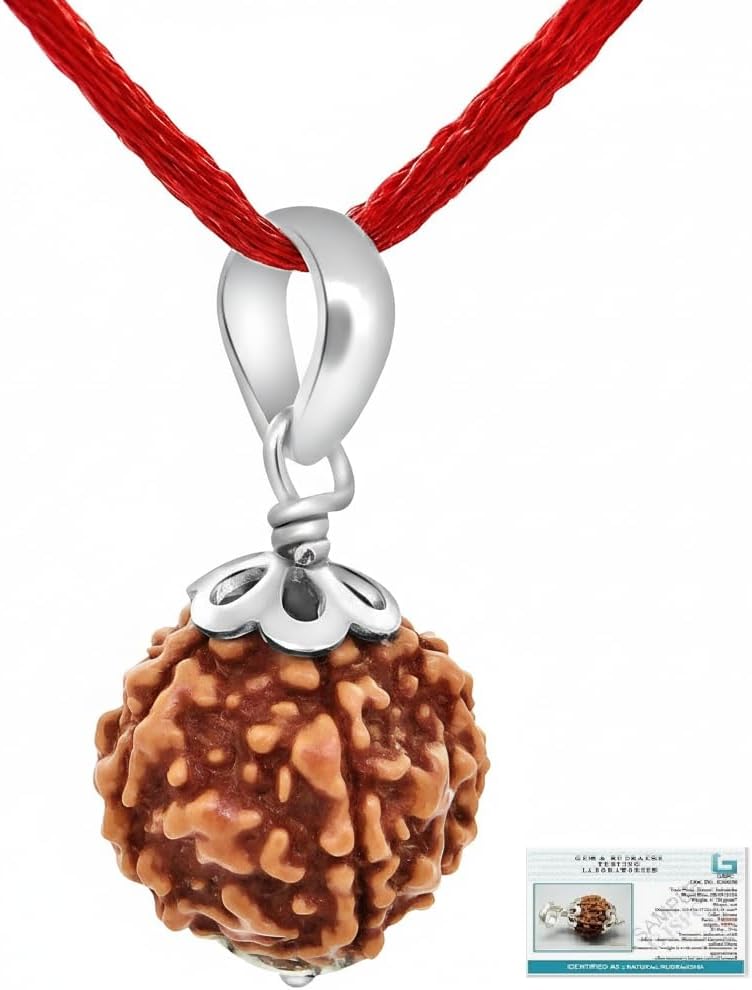 Nepali & Indian Rudraksha Pendant In 925 Sterling Silver – Natural, Certified, Spiritual Beads For Men & Women