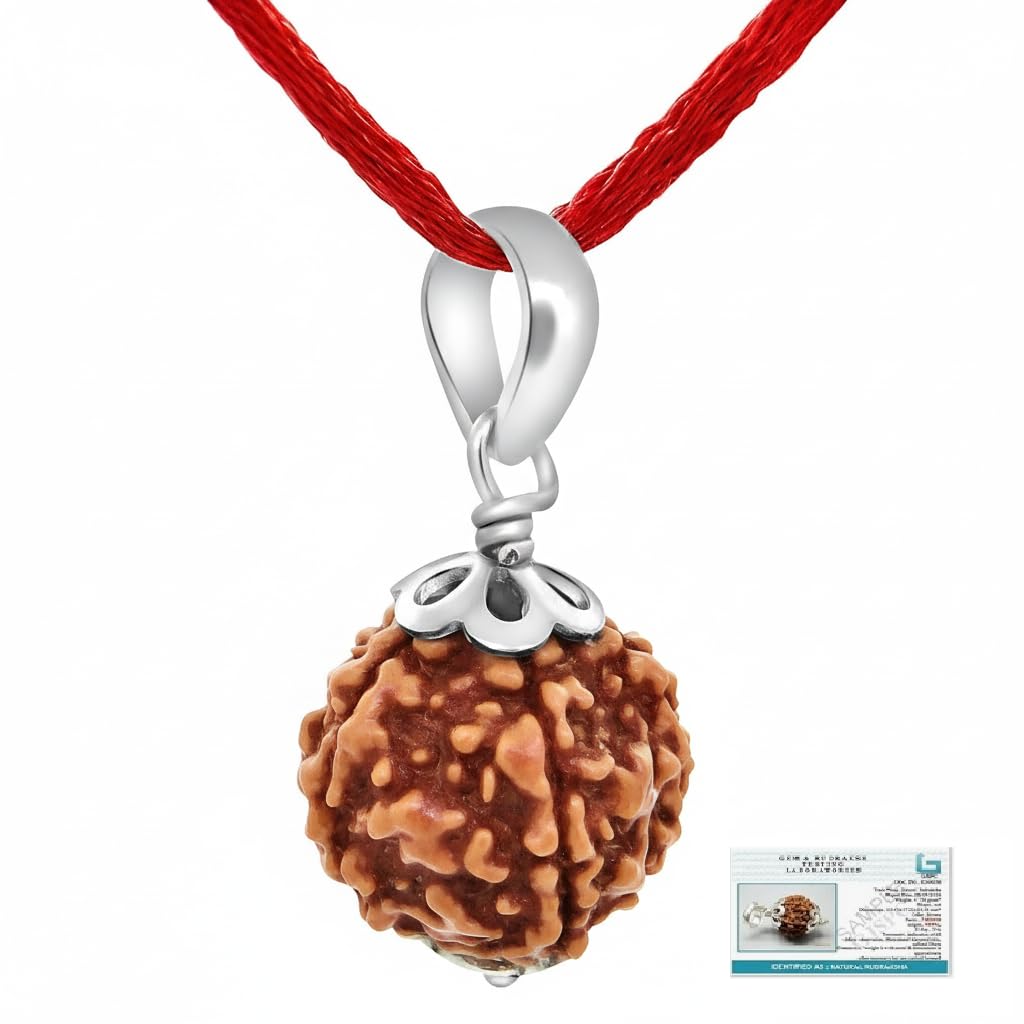 Arihant Gems and Jewels® 5 Mukhi Nepali Rudraksha with 925 Silver Pendant | Natural & Certified | Astrological Benefits | Unisex | Positive Energy for Men & Women. Arihant Gems and Jewels® 5 Mukhi Nepali Rudraksha with 925 Silver Pendant | Natural & Certified | Astrological Benefits | Unisex | Positive Energy for Men & Women-image-2