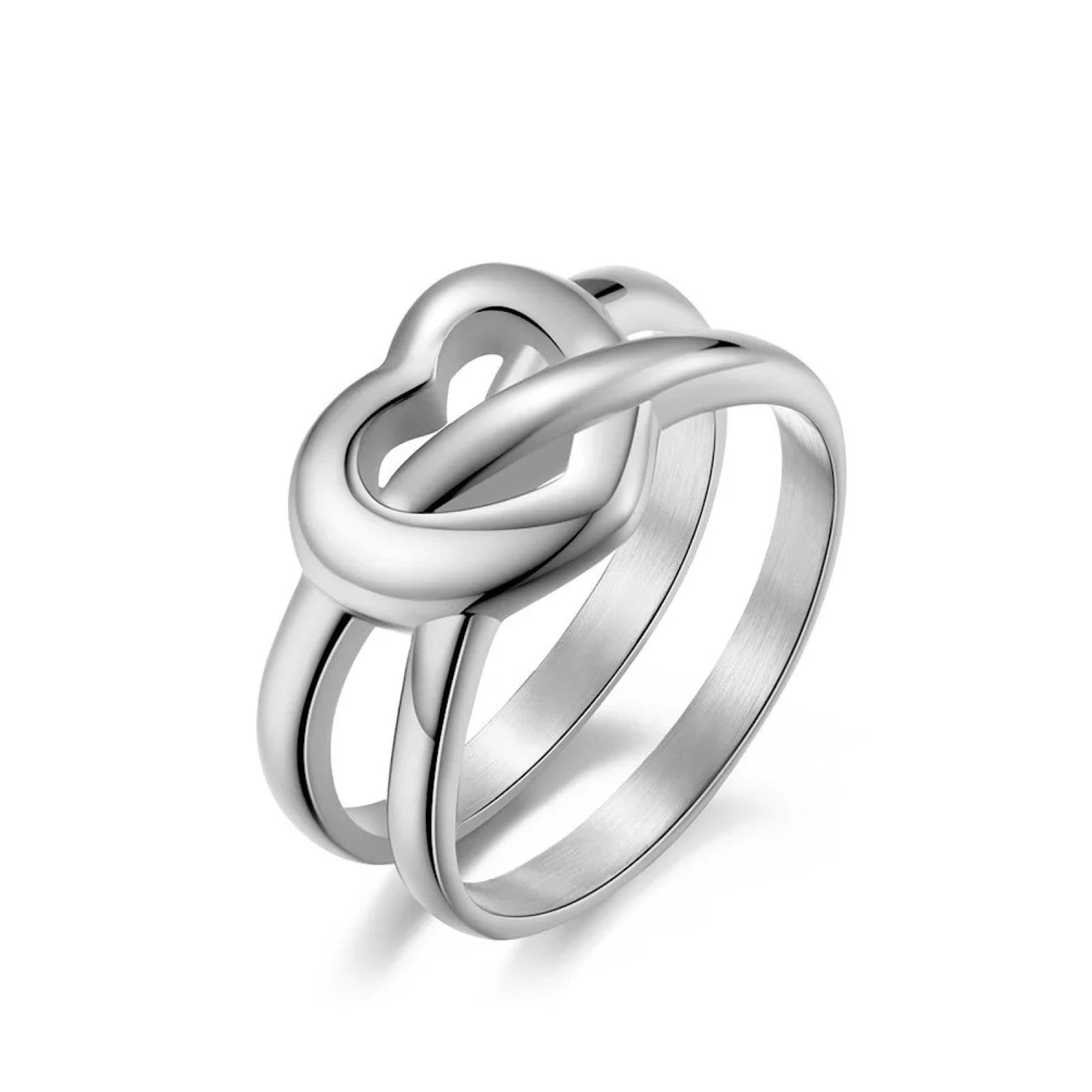 Ring Ringe Damen Bijouterie Herren Liebesförmiger Doppelkreisring Für Heiratsantrag Und Verlobung, Rostfreier Damen-Handschmuck Für Den Urlaub