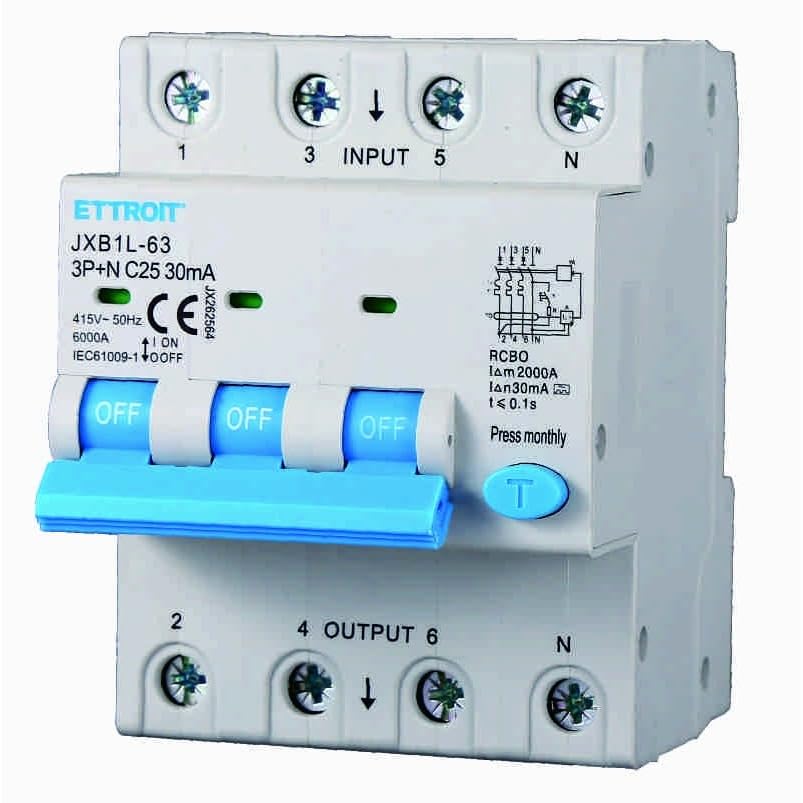 Interruttore Magnetotermico Differenziale 3P+N 25A 30mA 380V-6KA CLASSE A 30mA per Guida DIN - 4 Moduli DIN - Protezione Circuiti e Sicurezza Impianti