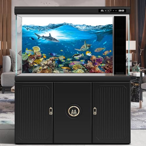 Image of Under The Sea Aquarium Background Tropical Marine Colorful Coral Reef Panorama Terrarium Background Blue Sea with Sunbeams Fish Tank Backdrop Deep Sea Tropical Fish Groups Backdrops 36x18in
