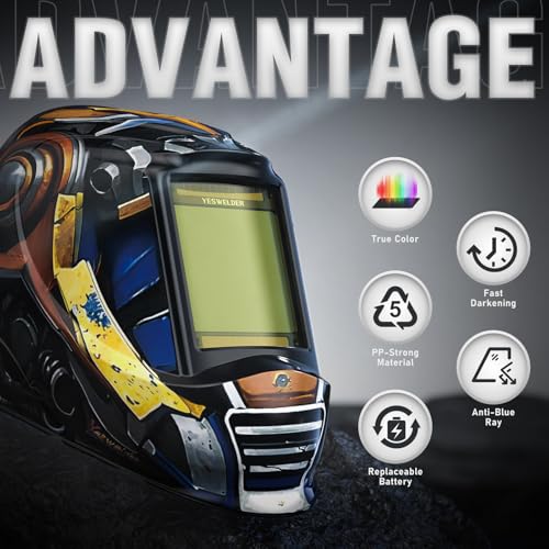 Image of YESWELDER Large View Auto Darkening Welding Helmet, Blue Light Blocking, 1 /1 /1 /1 True Color Solar Powered Welder Hood Mask with 4 Arc Sensors, Wide Shade 3 /5-9 /9-13 for TIG MIG ARC Cut and Grind