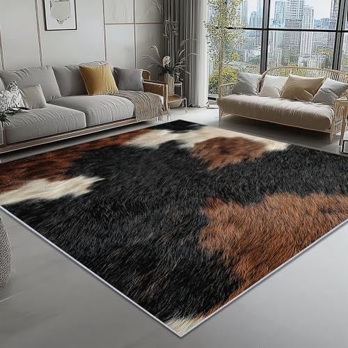 Genérico Negro Alfombra Salon 120x180 cm - Piel De Vaca Textura Alfombra Grande, Antideslizante Lavable de Dormitorio de Pelo Corto para Pasillo Larga Habitacion Comedor
