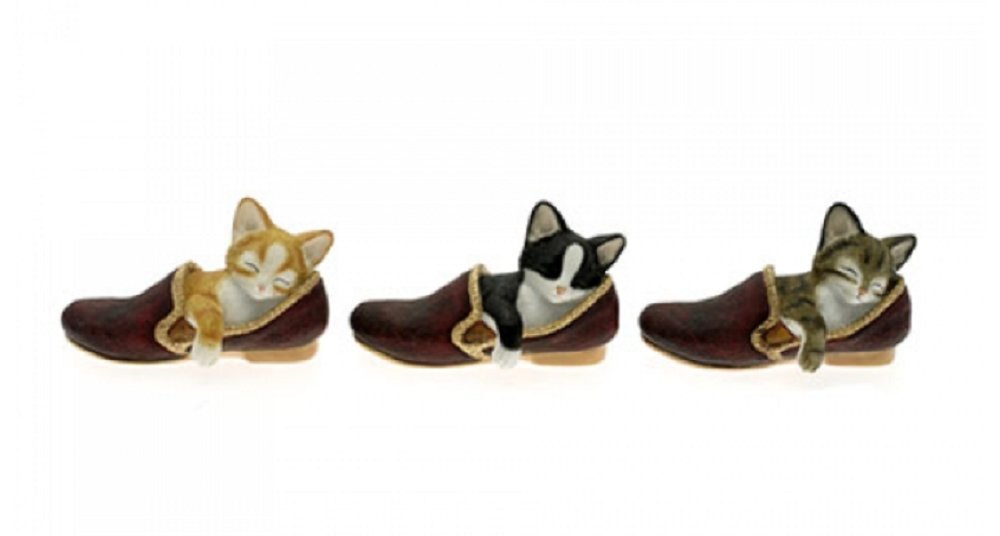 Black/White Catnap - Cat/Kitten In Slipper Figurine - Cat Studies By Leonardo ( & White)
